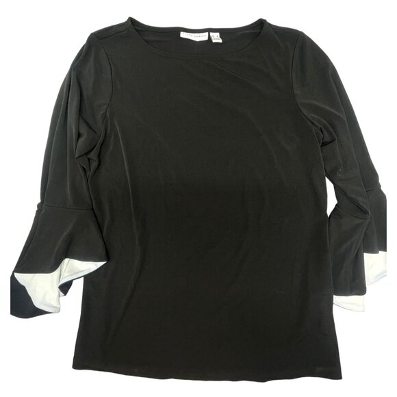 susan graver mid sleeve shirt flare black white polyester blend size small lengt - Picture 1 of 7